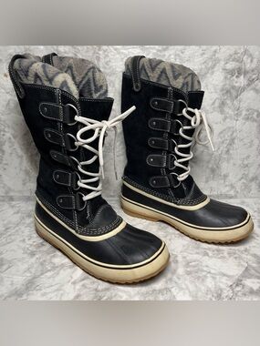 Sorel Joan of Arctic Knit II Black Womens Size 9.5 Winter Boots Lace Up